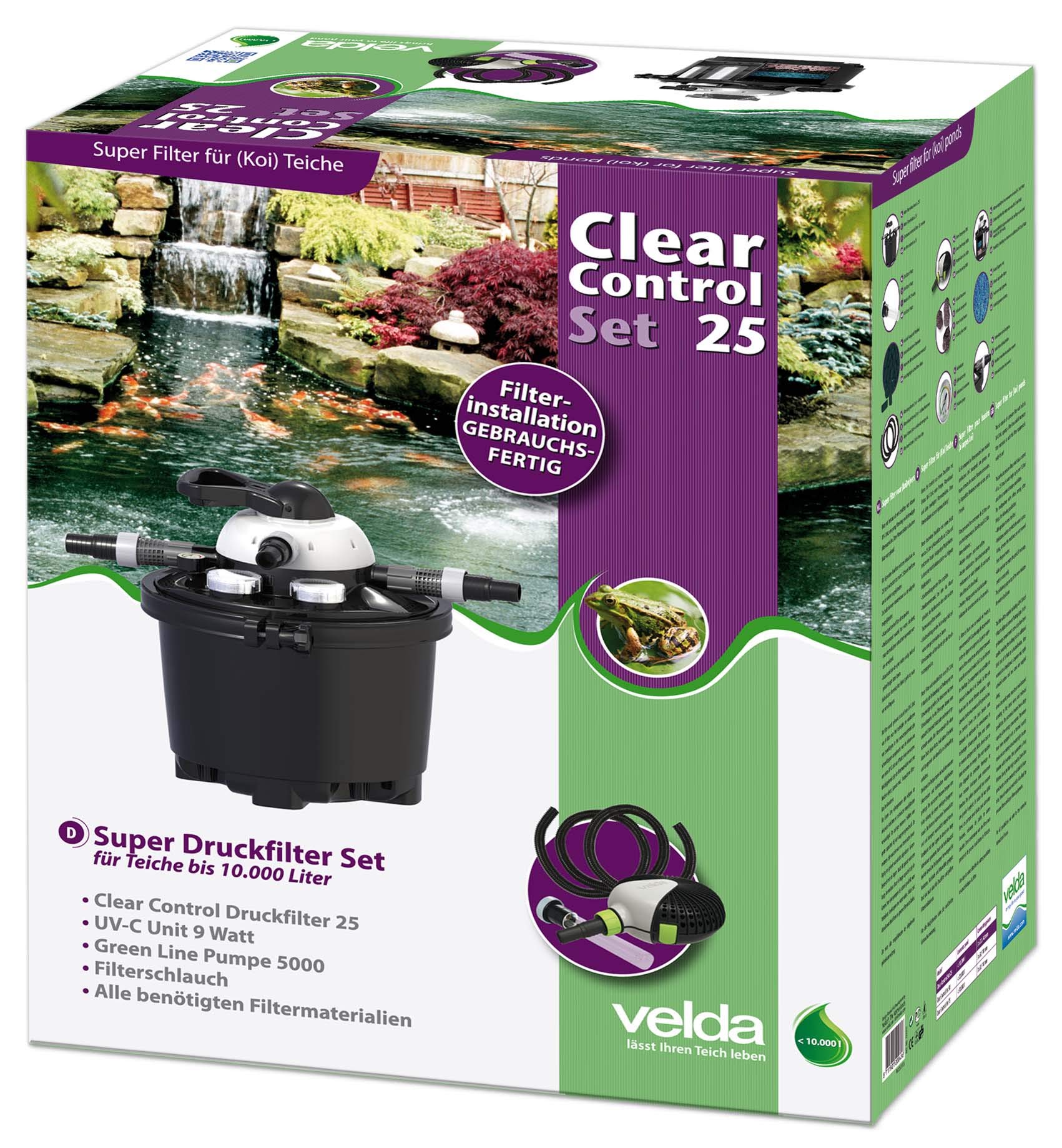 velda-clear-control-25-druckfilter-set-mit-uvc-kl-rer-9-watt-pumpe-und-schlauch image 2