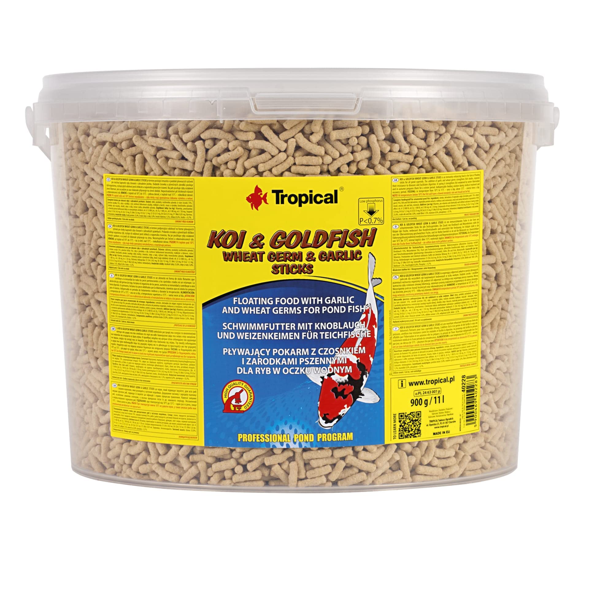 tropical-koi-goldfish-wheat-germ-garlic-sticks-teichfischfutter-11l-900g image 1