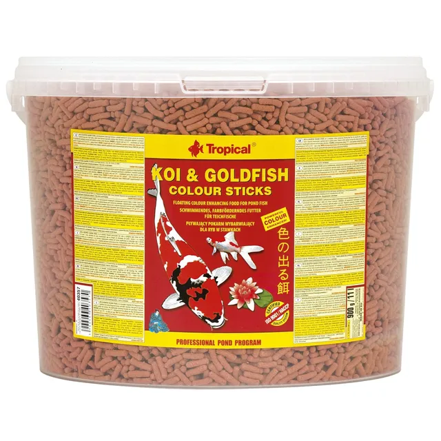 tropical-koi-goldfish-colour-sticks-schwimmendes-teichfutter-11l-900g image 1