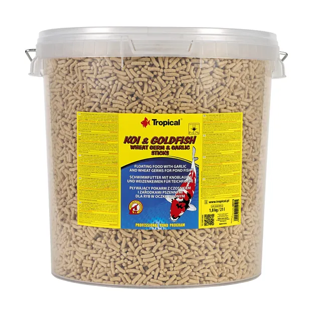tropical-koi-goldfish-wheat-germ-garlic-sticks-21-l-1-6-kg-schwimmende-teichstic image 1