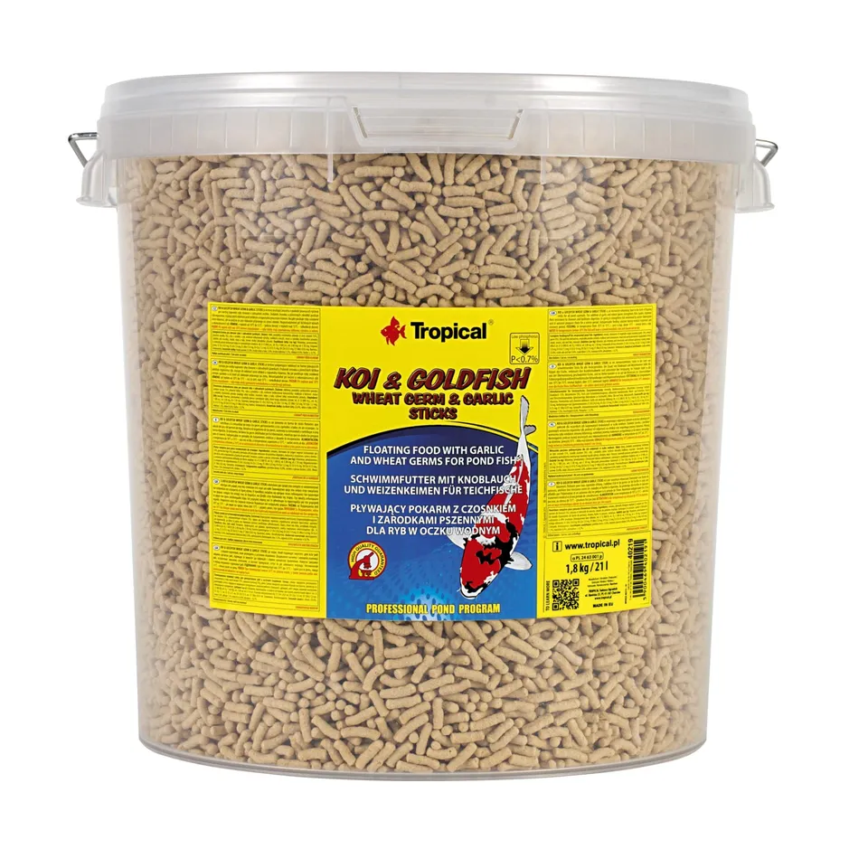 tropical-koi-goldfish-wheat-germ-garlic-sticks-21-l-1-6-kg-schwimmende-teichstic image 1
