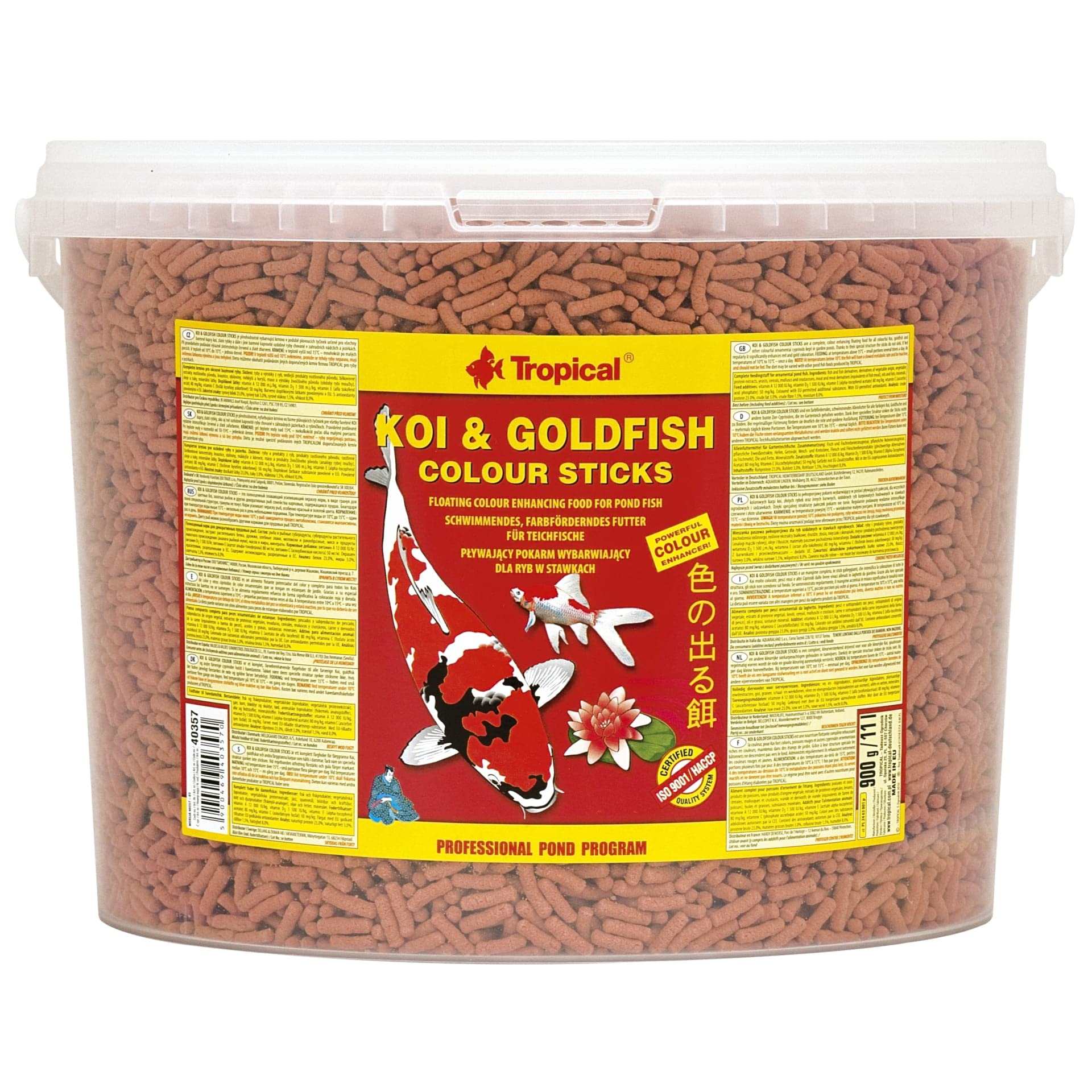 tropical-koi-goldfish-colour-sticks-schwimmendes-teichfutter-11l-900g image 1
