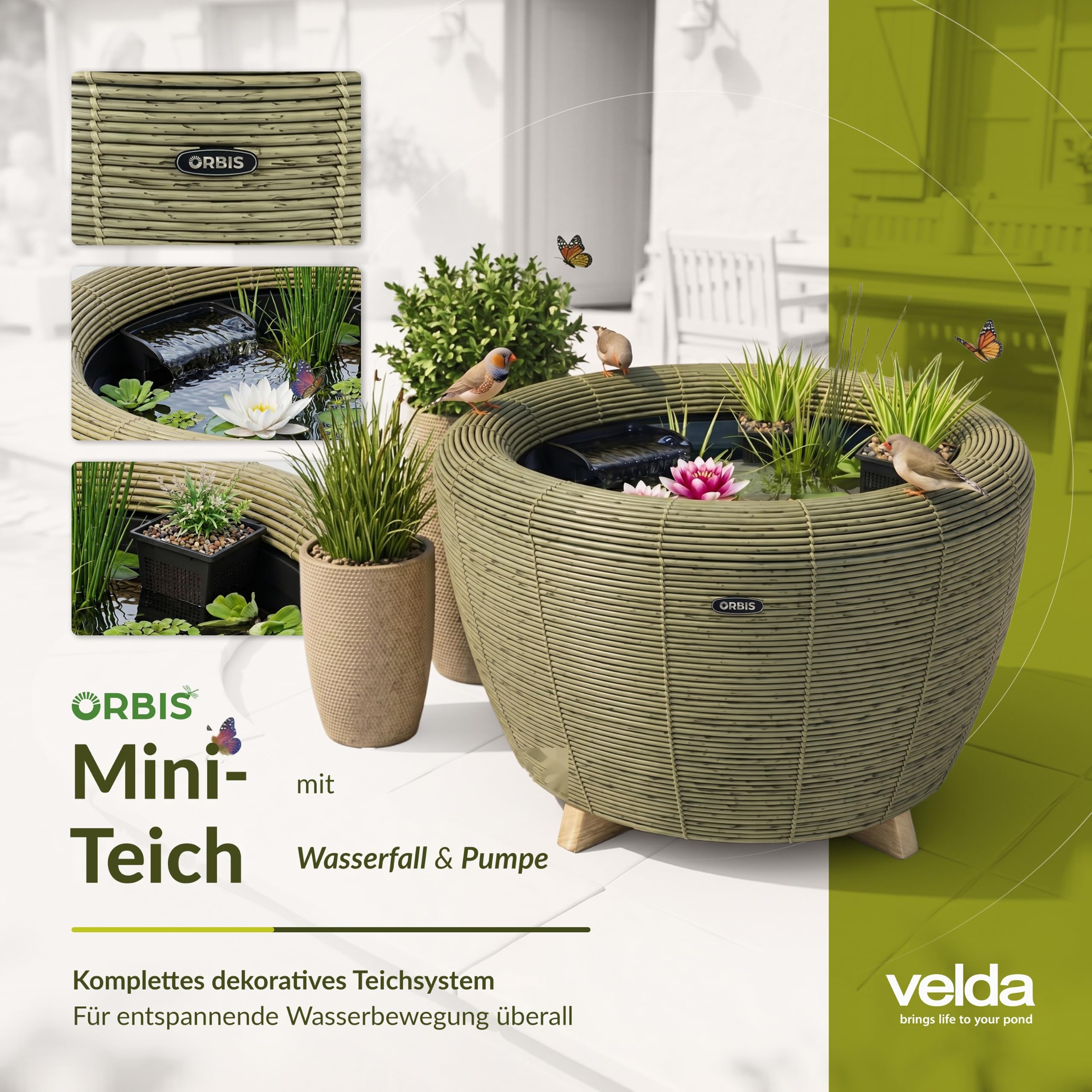 velda-orbis-mini-teich-mit-wasserfall-olivgr-n image 5