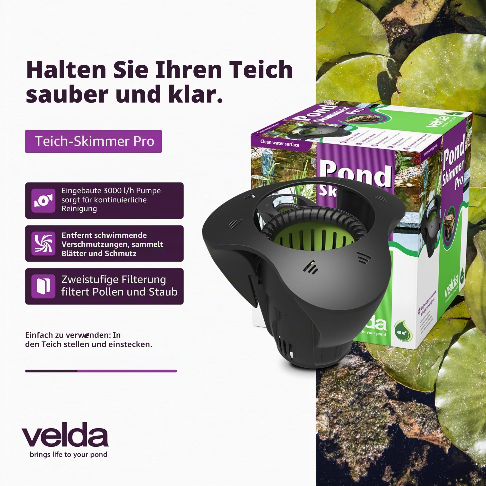 velda-pond-skimmer-pro-schwimmender-oberfl-chenabsauger-mit-pumpe-3-000-l-h image 2