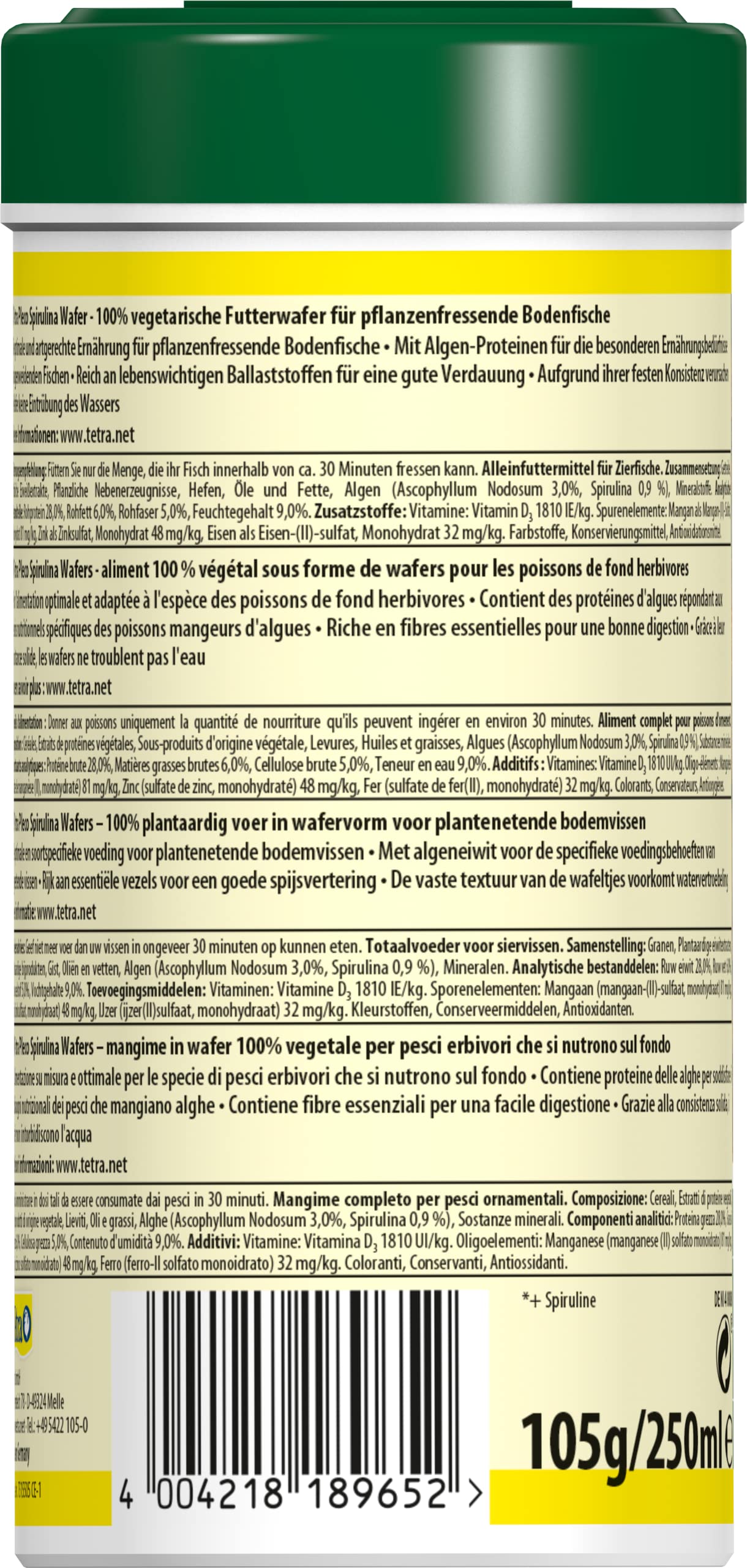 tetra-pleco-algae-wafers-bodenfischfutter-mit-spirulina-250-ml image 2
