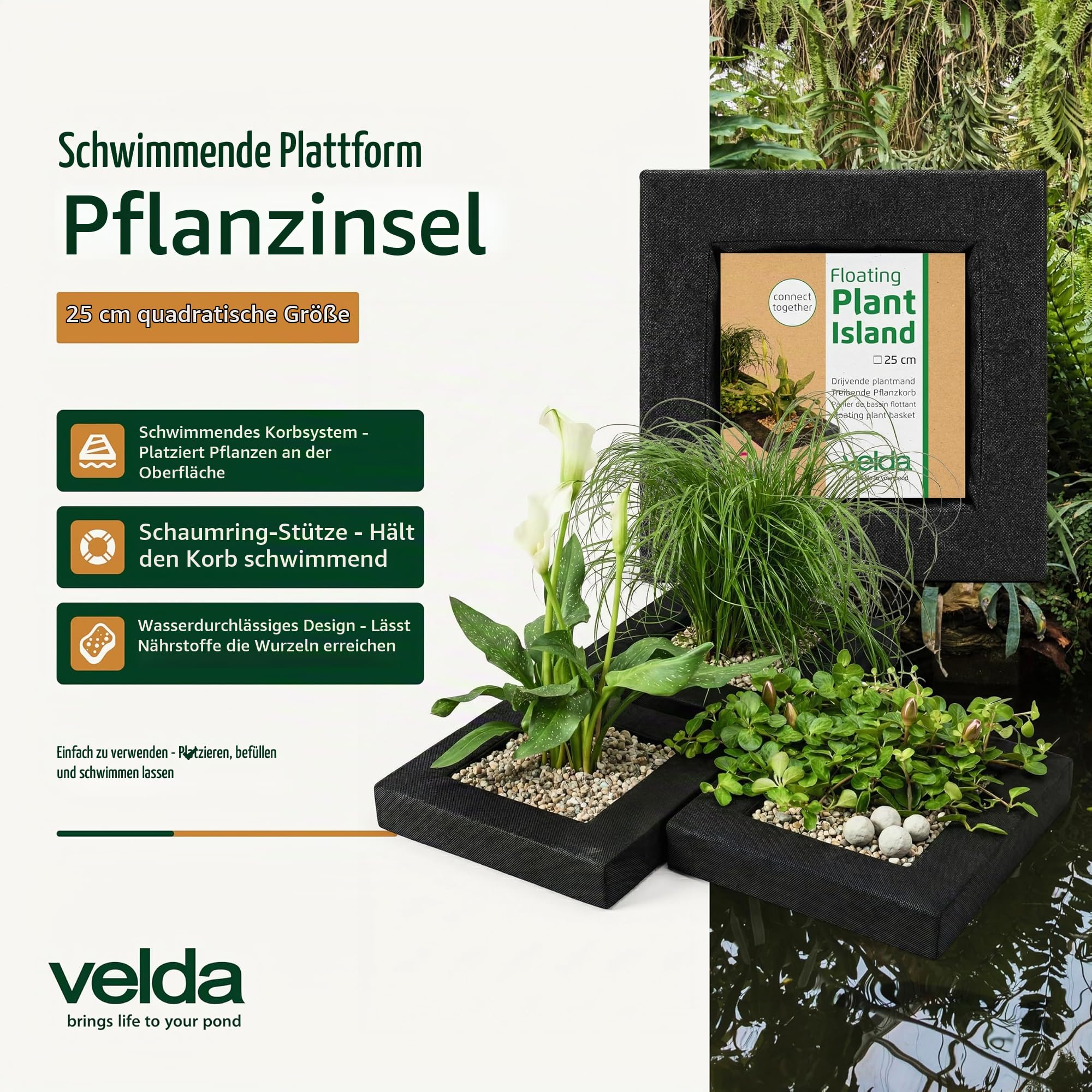velda-floating-plant-island-eckig-25-cm-schwimmender-pflanzkorb image 2