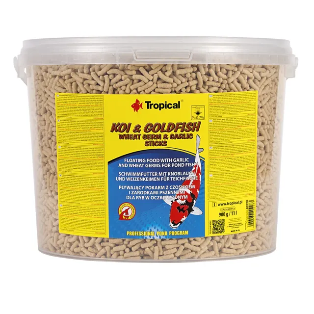 tropical-koi-goldfish-wheat-germ-garlic-sticks-teichfischfutter-11l-900g image 1