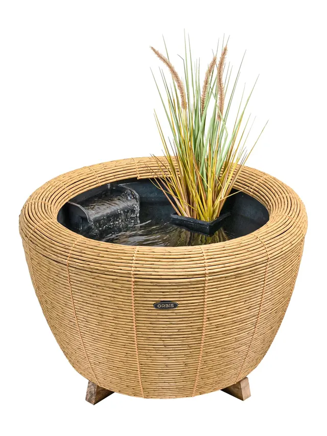 velda-orbis-mini-teich-mit-wasserfall-und-pumpe-rattan-look image 1