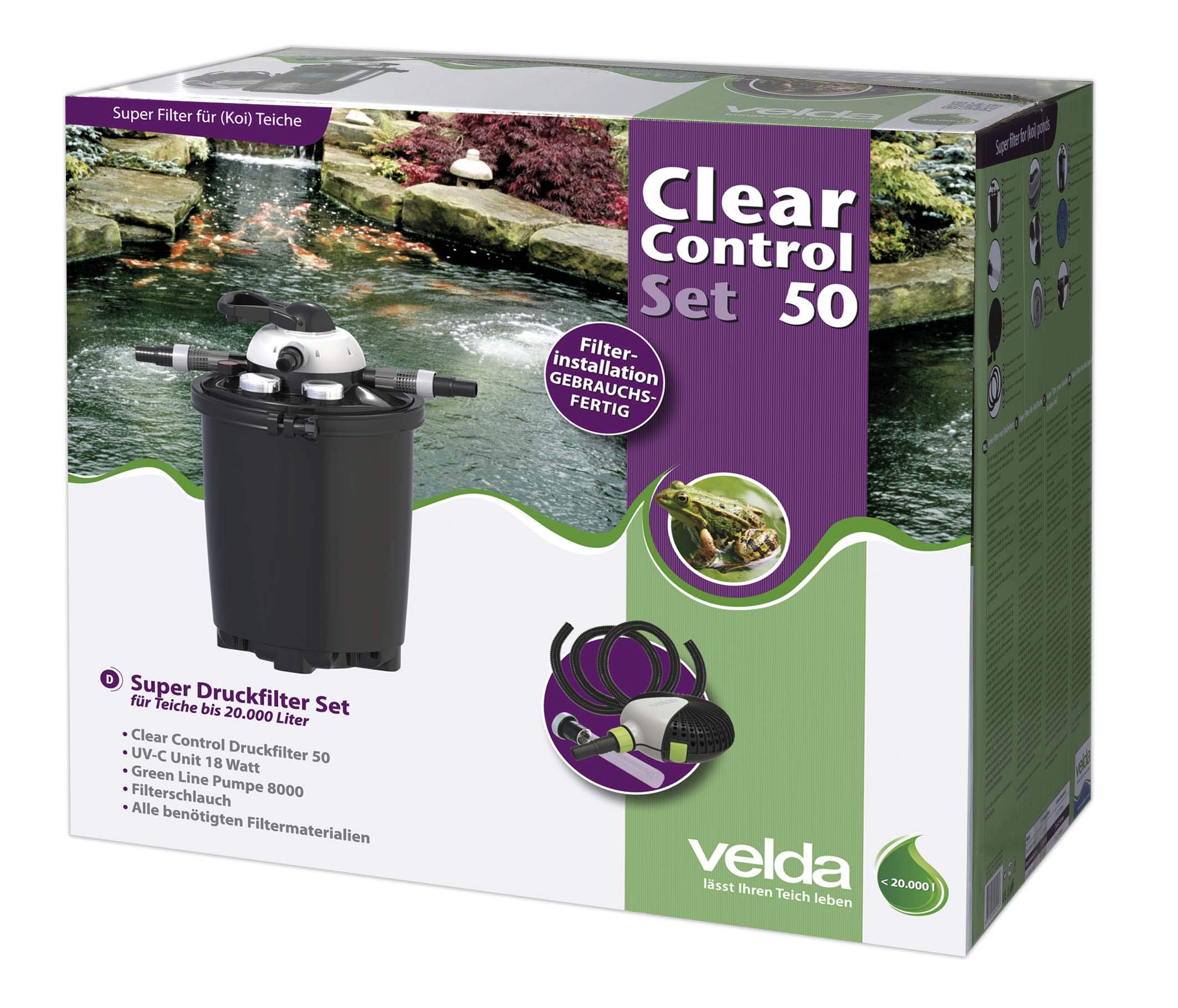 velda-clear-control-25-druckfilter-set-mit-uvc-kl-rer-9-watt-pumpe-und-schlauch image 3